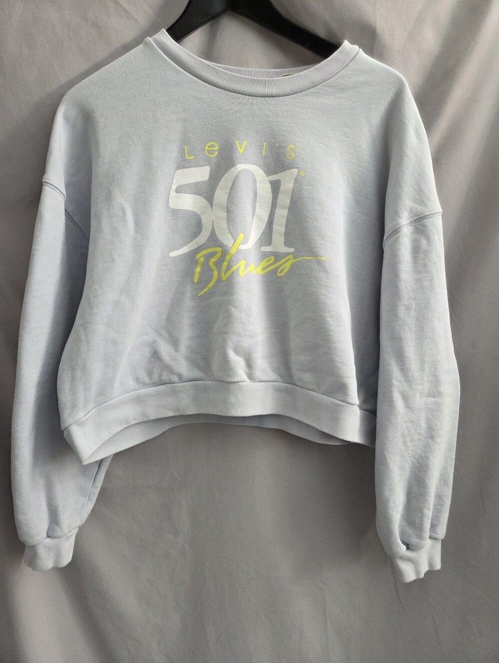 Levi's Pale Blue Cropped 501 Blues Sweatshirt with Yellow Accent